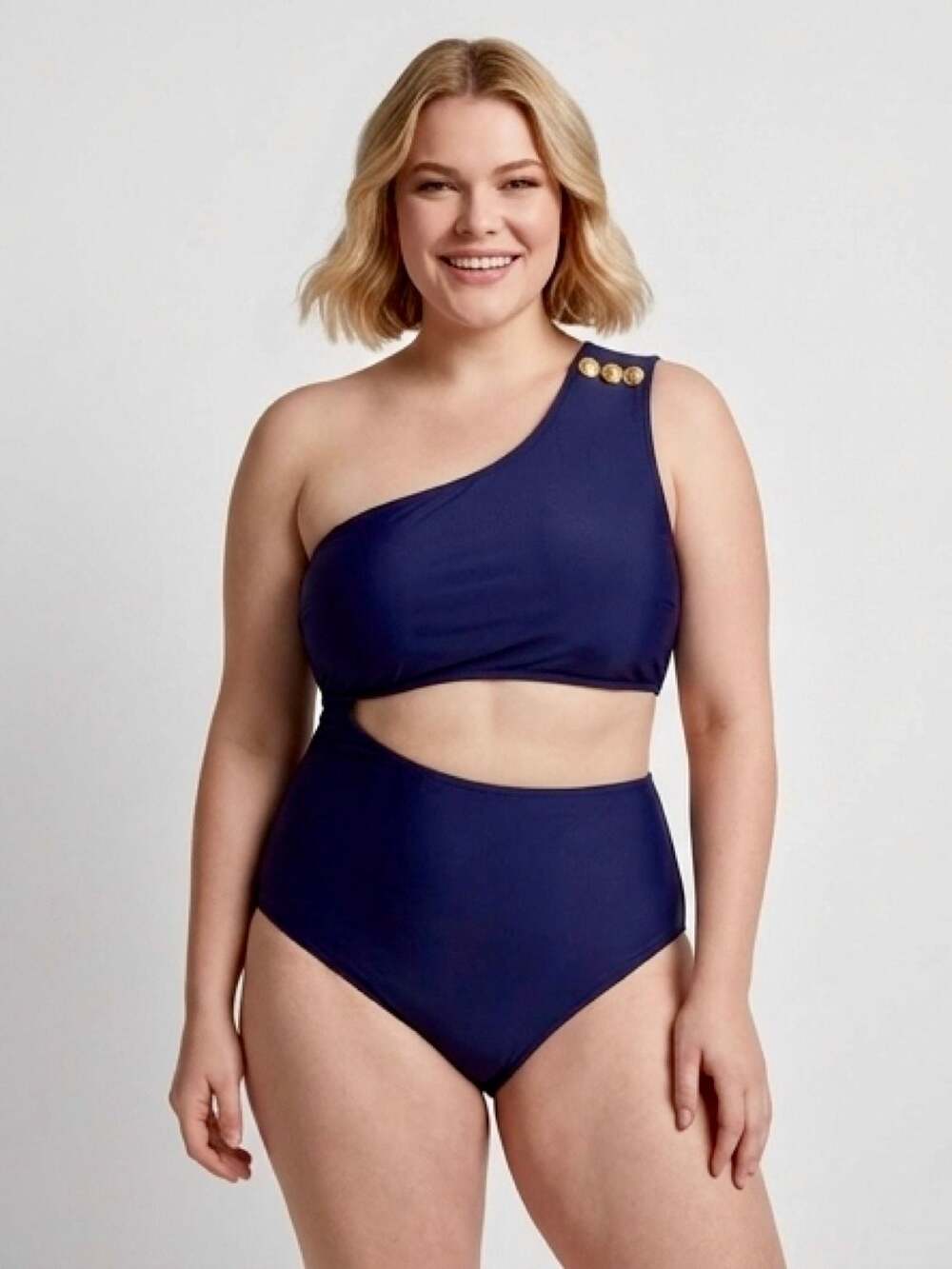 J.Crew Re-Imagined Quiet Luxury Cutout One-Piece Swimsuit Gold Buttons Summer